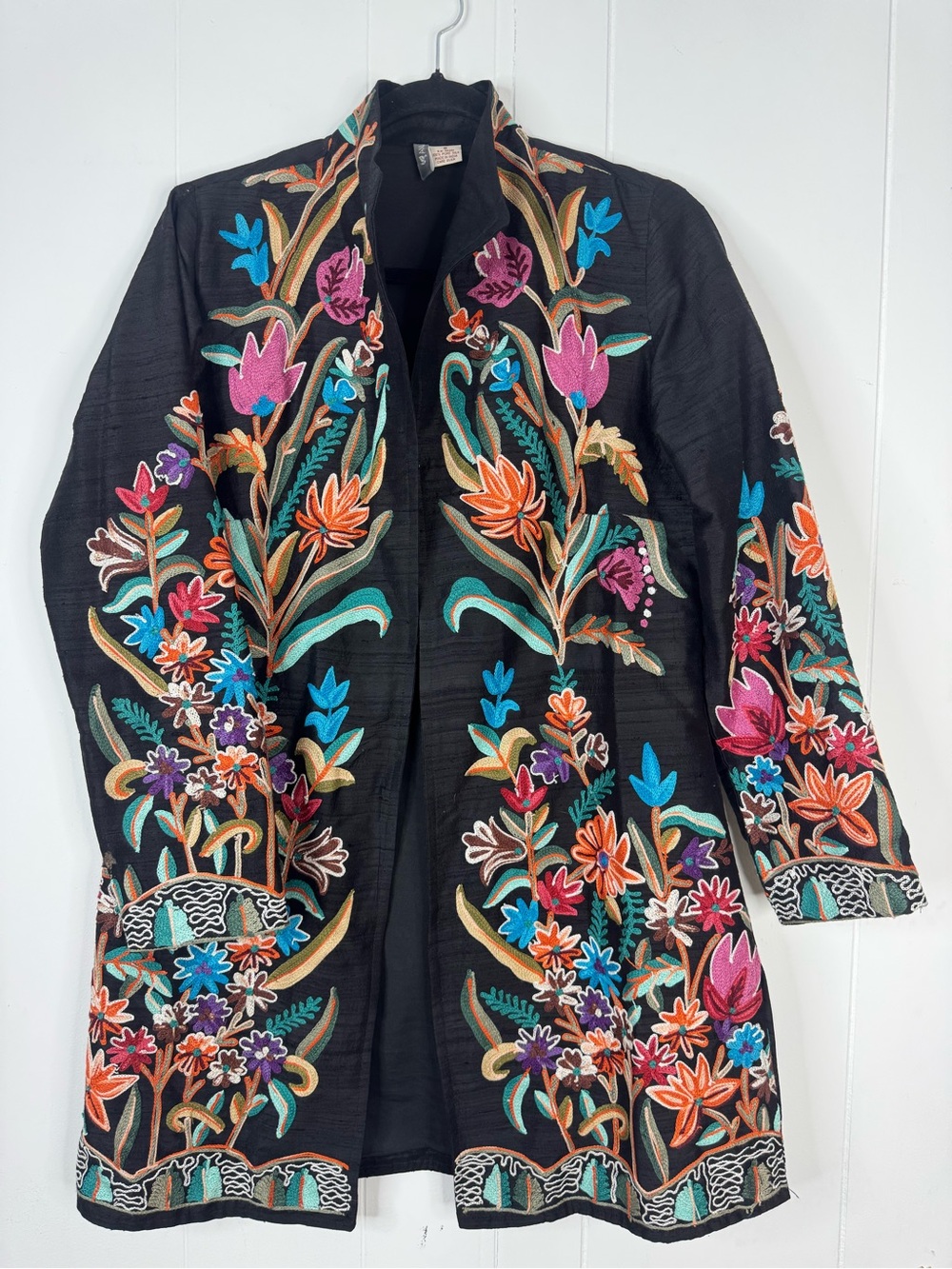 ANU 100% Silk Embroidered Open-Front Floral Jacket Womens Small - Picture 2 of 12